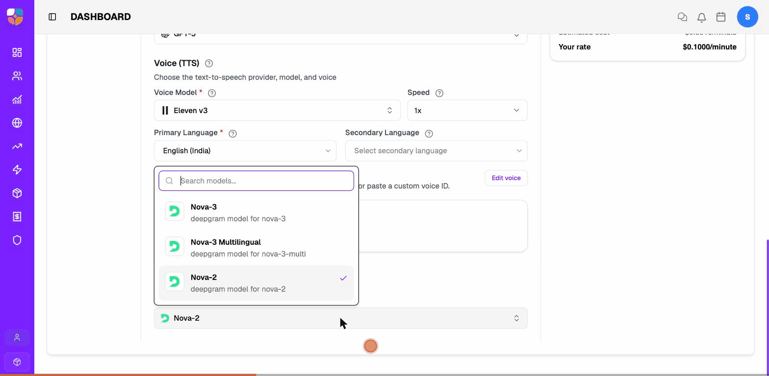Changing the Speech Model on the agent editor.