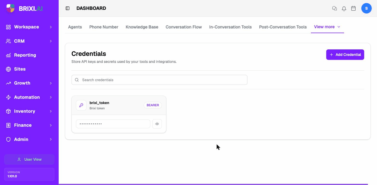 The Credentials tab with two saved credentials displayed as cards.