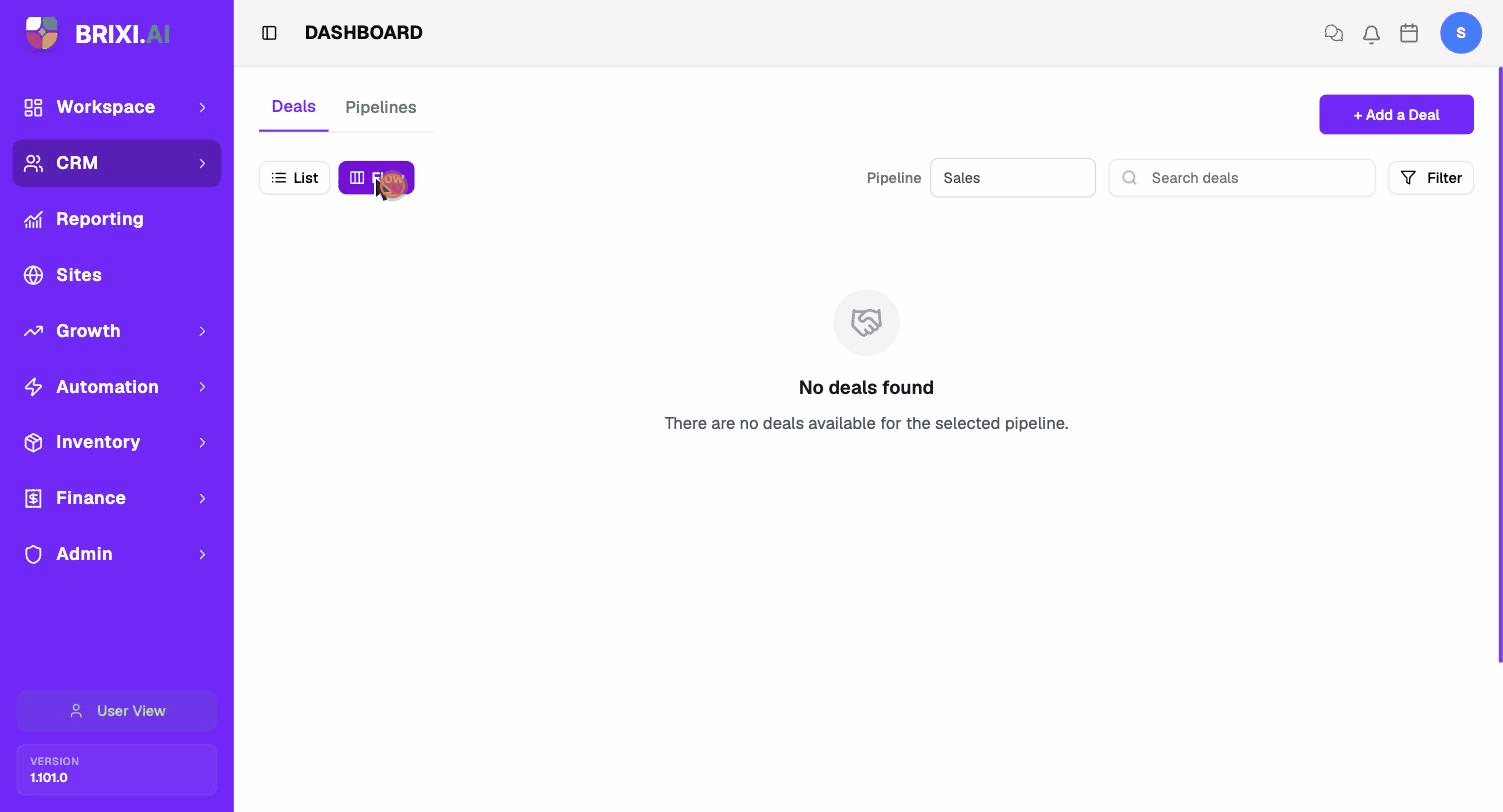 Switching between the List and Flow views of deals