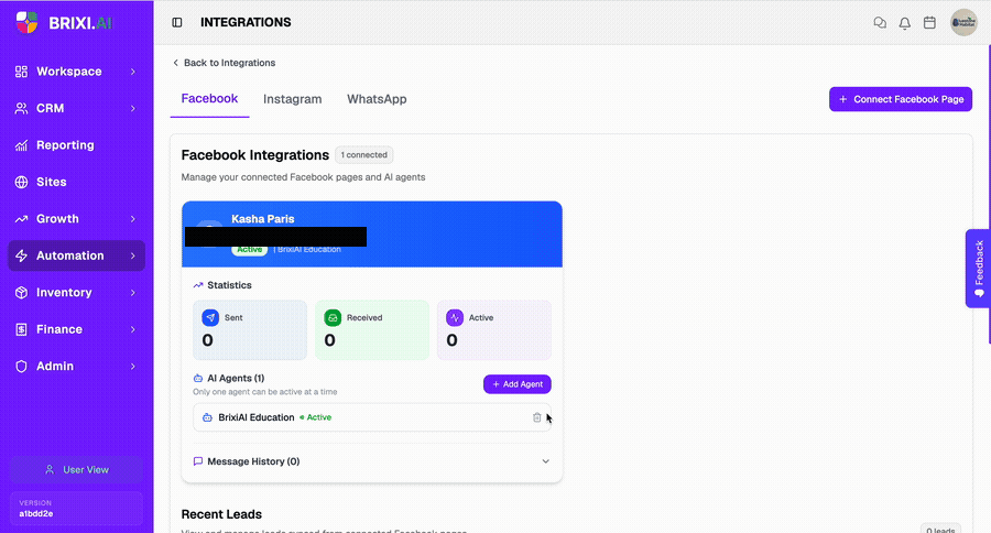 Click the trash icon next to the active agent to remove it from the page